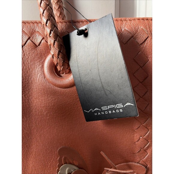 NWT Via Spiga Authentic Gorgeous Apricot Leather Butterfly Handle Bag - Picture 3 of 5